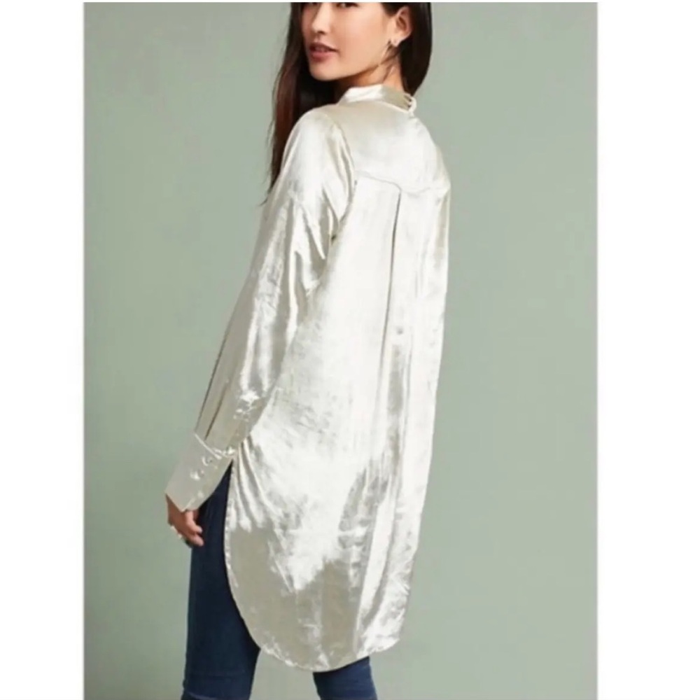 Anthropologie Maeve crushed Velvet tunic Blouse with tie Size M - Picture 2 of 9